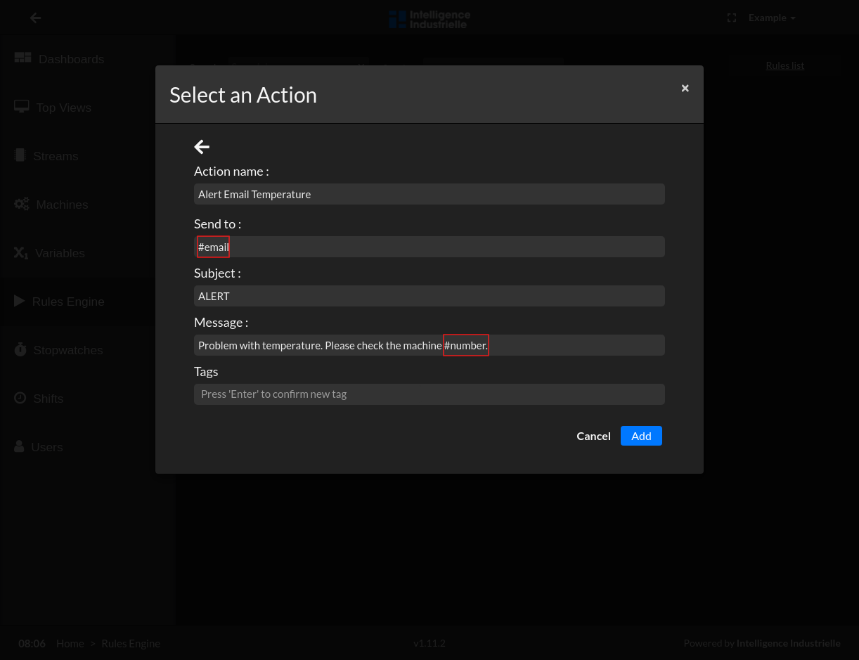 Action with parameters