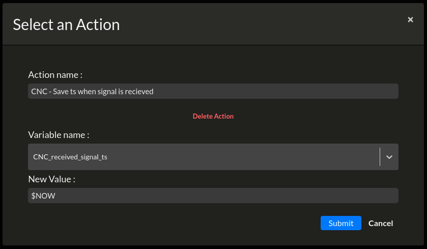 Machine State variable action