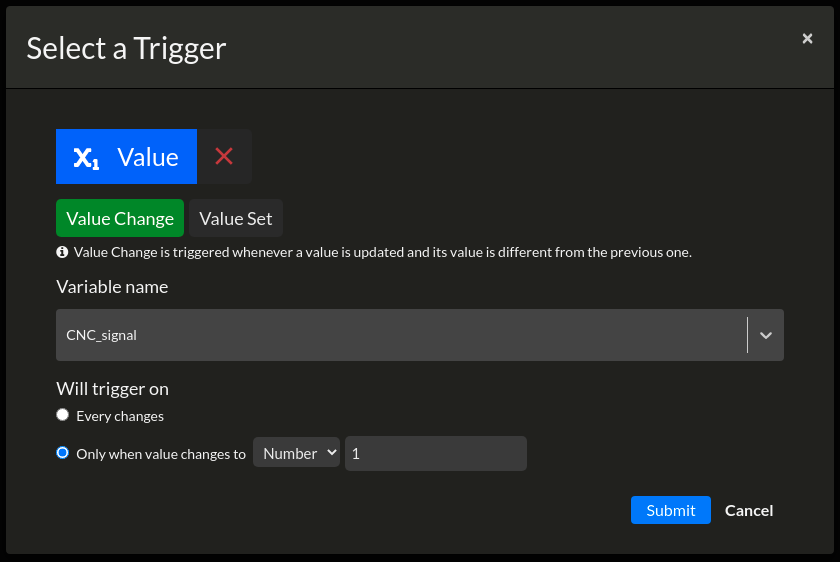 Machine State value trigger