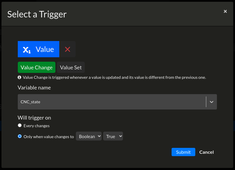 Machine State state variable trigger